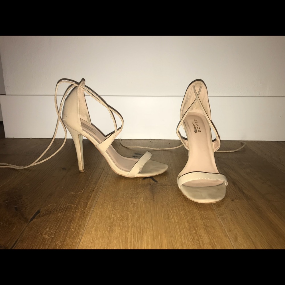 Nude cross up heels